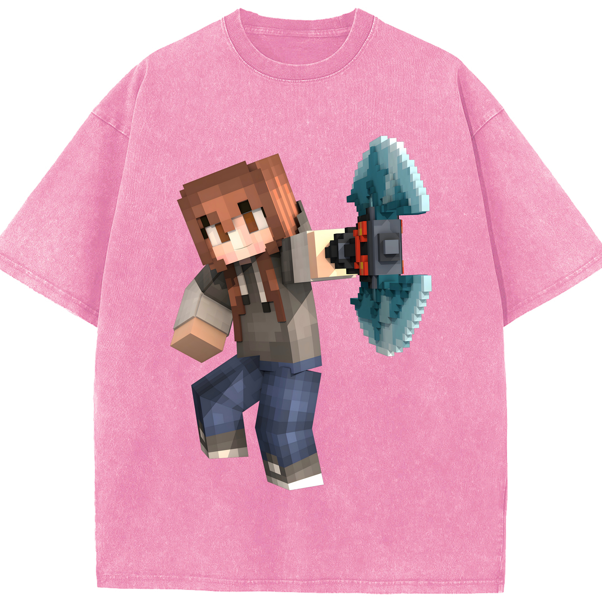 （画像用） マインクラフト ブロックの世界 Minecraft MC Block world 綿100% ヴィンテージ風 半袖Tシャツ（フロントプリント）